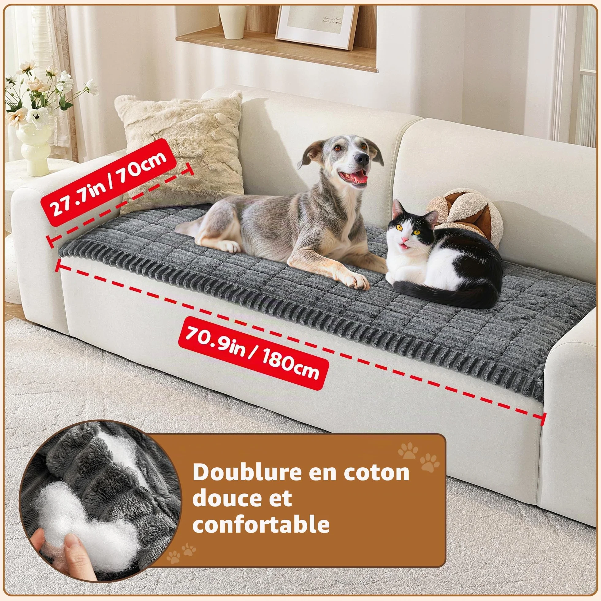 ENONCI Housse de Canapé Lavable Flanelle Douce Universelle Antidérapant Angle