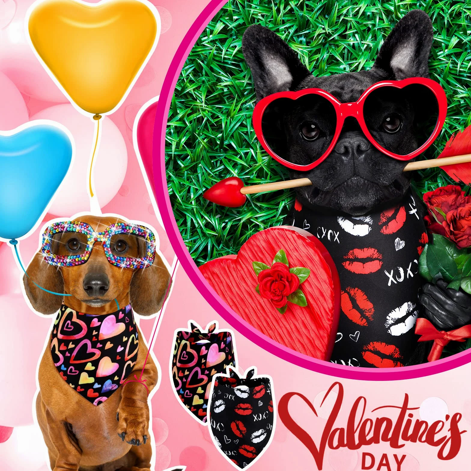 Lot de 20 bandanas triangulaires réversibles pour chien, bandana réglable pour la Saint-Valentin, le jour de l'indépendance, chiens, chats, animaux domestiques (81,3 x 55,9 x 55,9 cm)