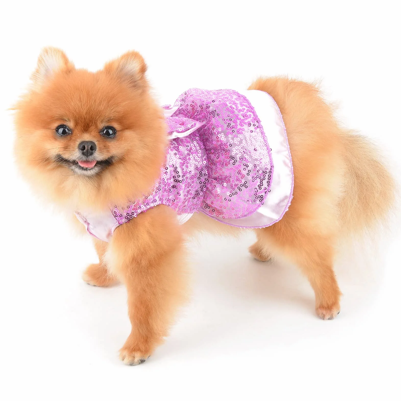 Robe Harnais à Paillettes métalliques pour Chien, avec Anneau en D, Fuchsia, M
