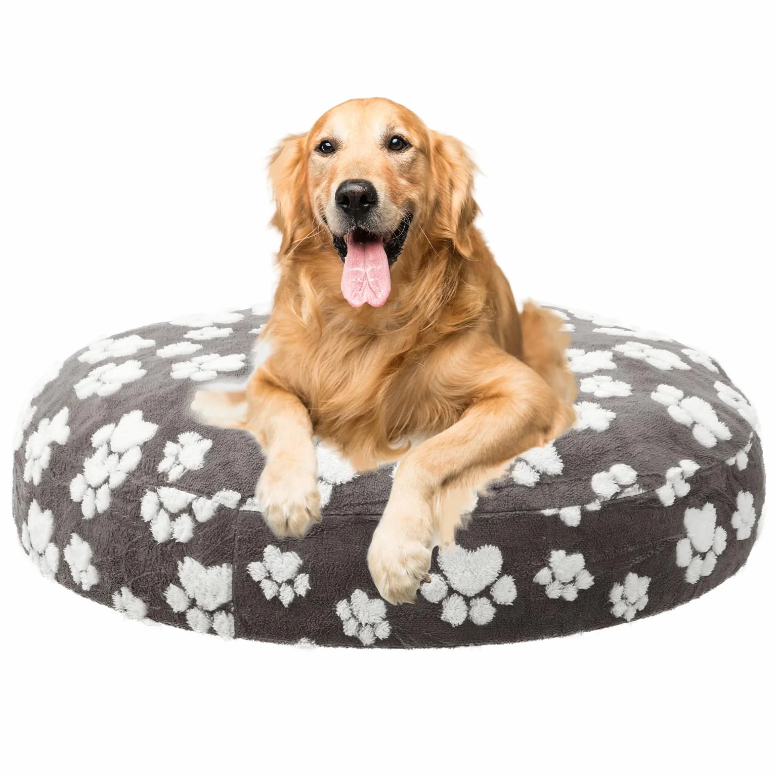 Housse de lit ronde pour chien molleton coton imperméable double face gris foncé 91 cm