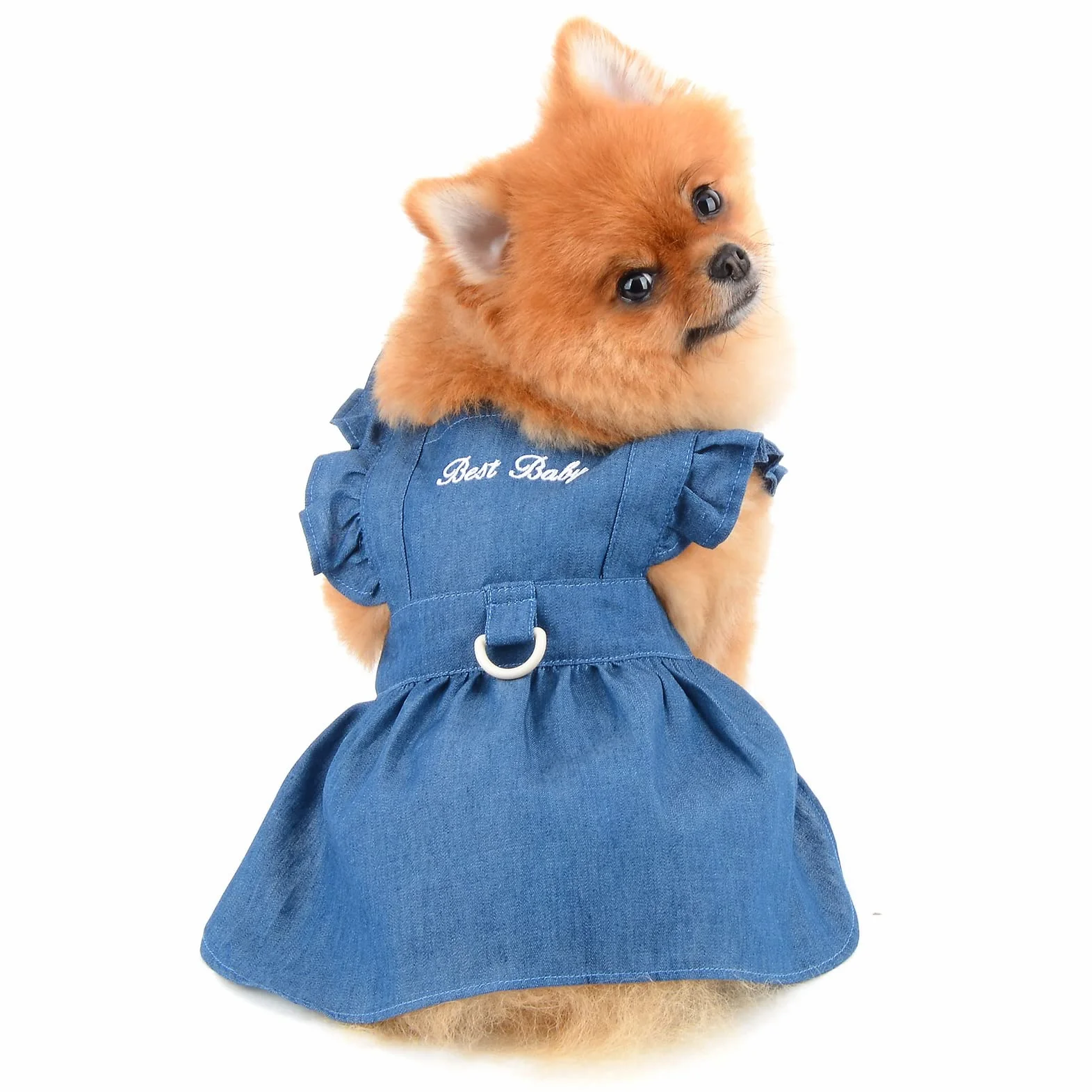 Robe Harnais en Jean pour Chien Bleu Foncé Taille L avec Anneau en D