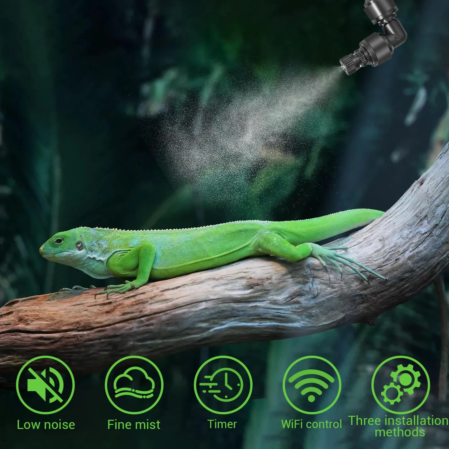 Glovios Brumisateur Terrarium Humidificateur avec Arroseur de Brouillard Réglable 360° pour Reptiles