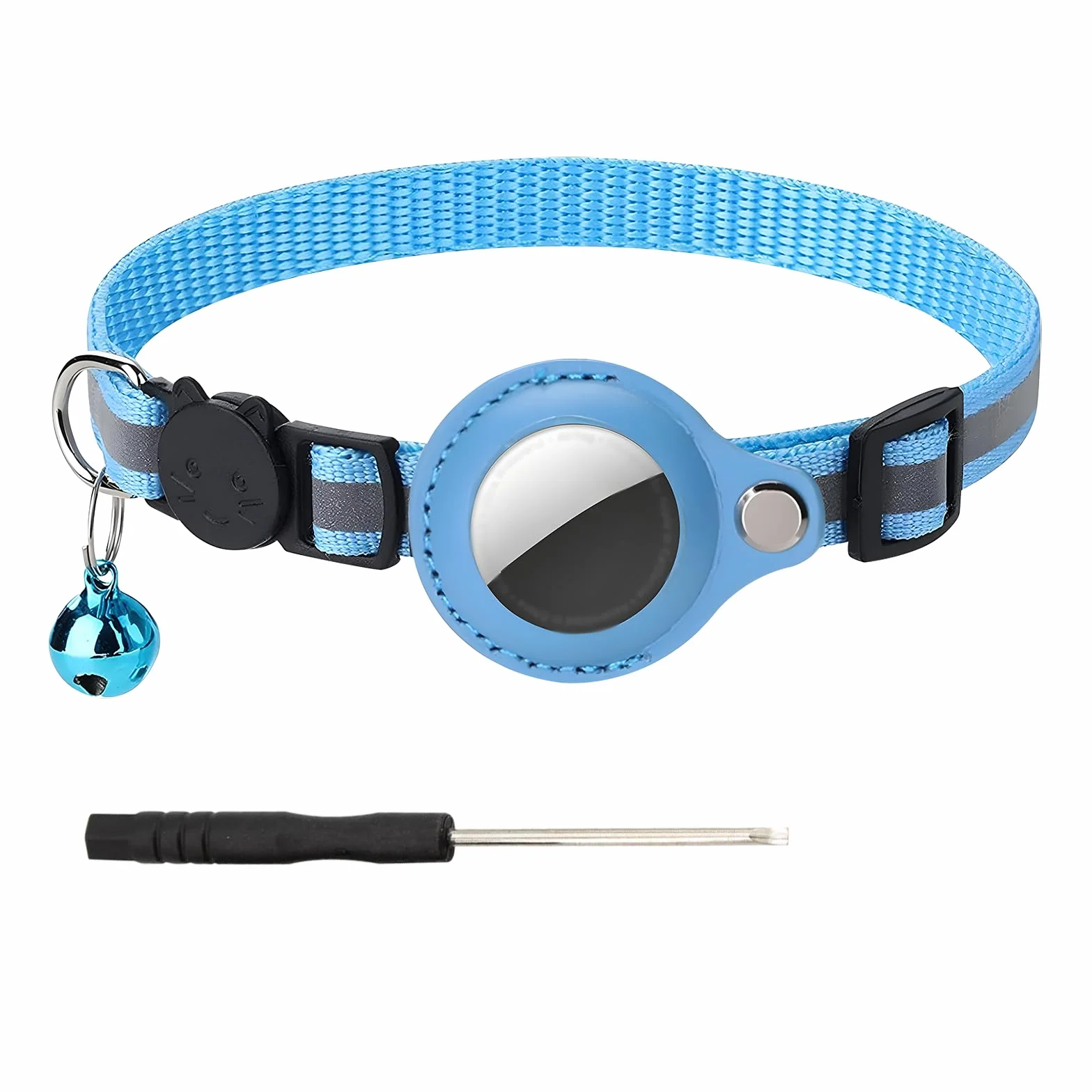 Collier Chat Anti-étranglement Réfléchissant Extensible 23-34cm avec Clochette Compatible Apple Air Tag
