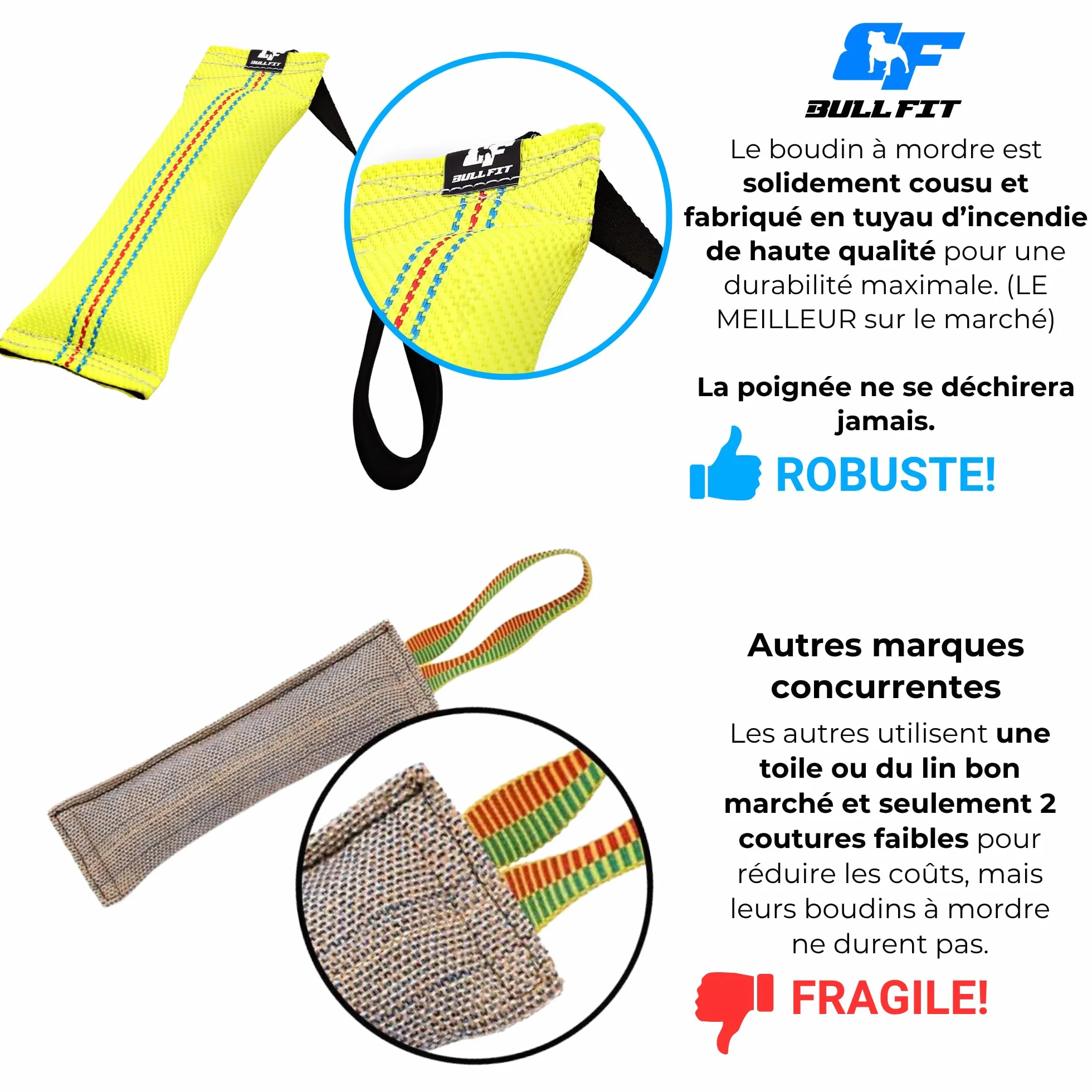 Bull Fit Bungee Boudin Jouet pour Chien 30 cm Anse Tuyaux Lance Incendie Robuste Mordant
