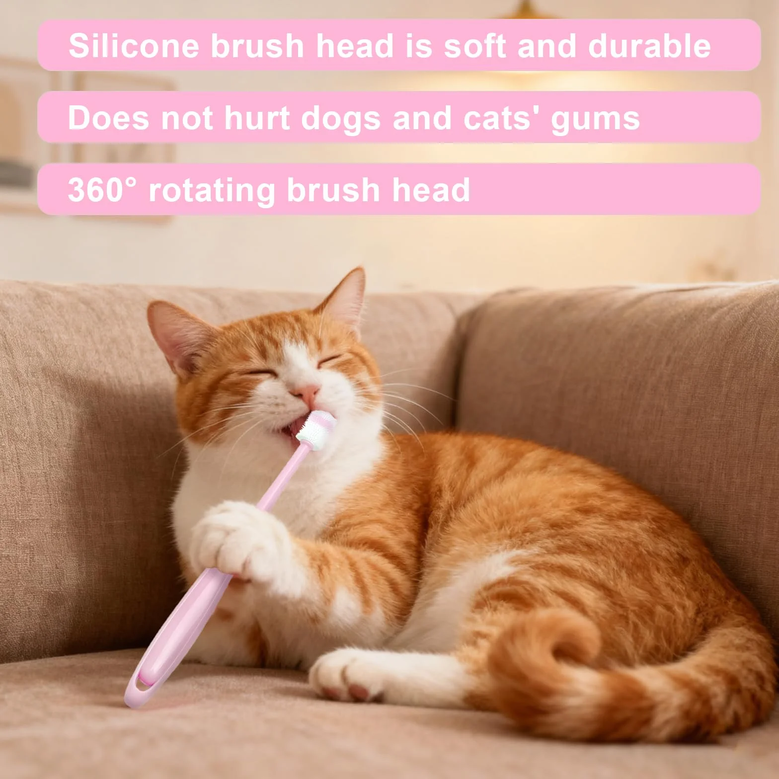 Lot de 3 Brosses à Dents pour Chat + 2 Brosses à 360° en Silicone Souple Réutilisable - Rose, Bleu, Vert