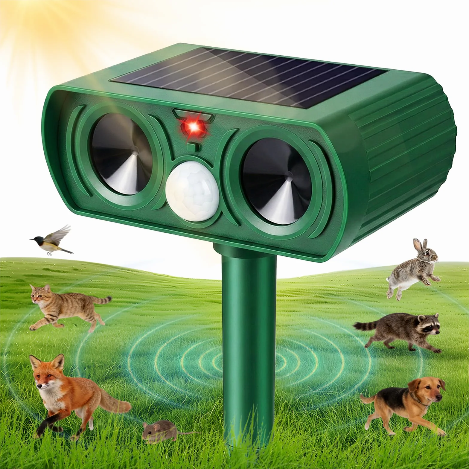 Répulsif Chat Ultrason Solaire Imperméable avec Détecteur et Flash pour Chats Chiens Renards Martres