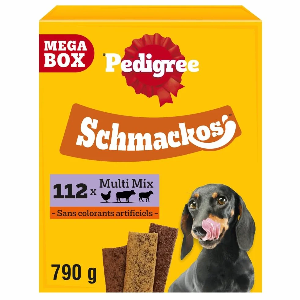 Pedigree Schmackos Multi Mix 110 lamelles friandises pour Chien Bœuf, Volailles et Agneau Mega Box