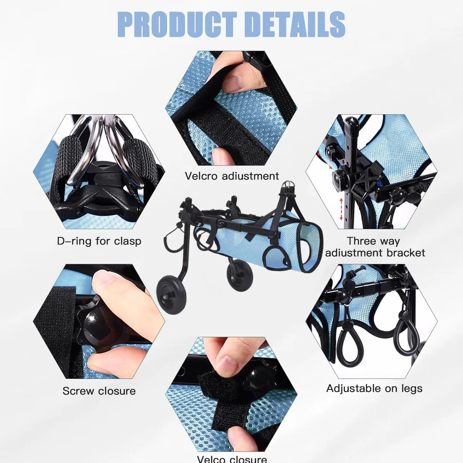 Fauteuil roulant pour chien - Pour pattes arrière - Chariot d'aide à la mobilité réglable - Cadre en aluminium léger pour petits chiens/chats - Paralysie, handicap (bleu, XS (poids jusqu'à 3,5 kg)