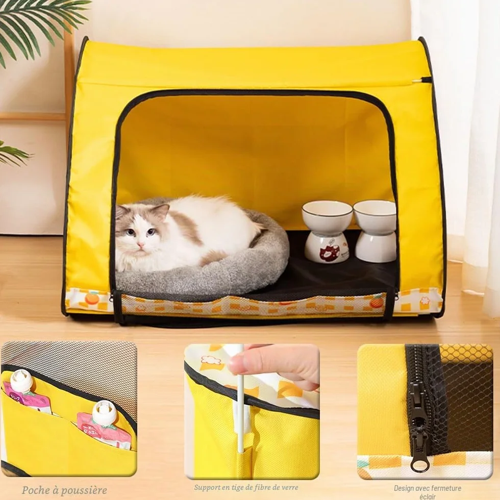 Parc pour Chien Intérieur Portable Pliable Multifonctionnel avec Fermeture éclair Jaune Taille S