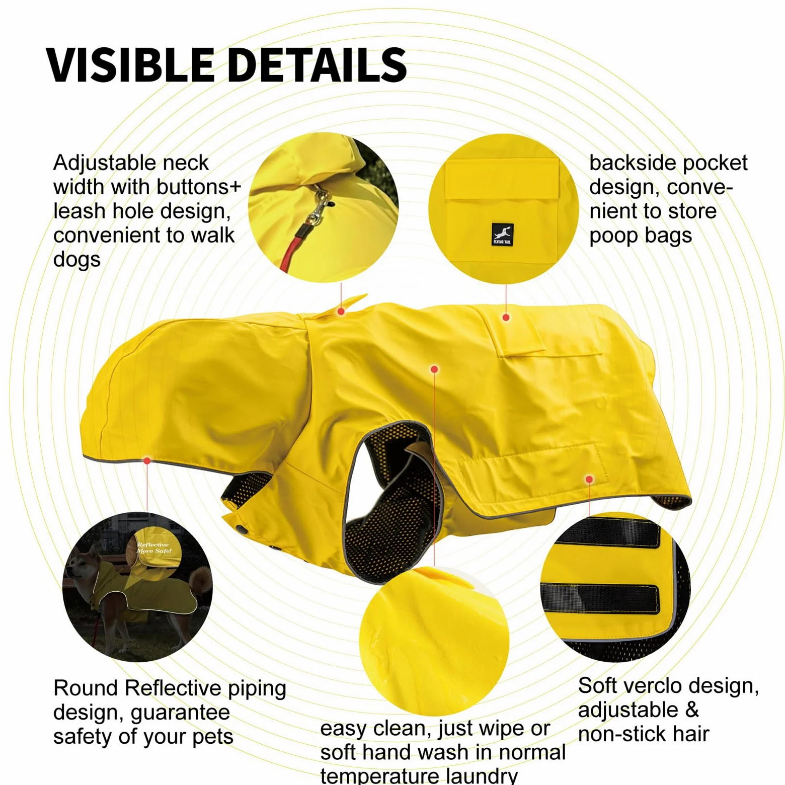 Manteau de Pluie pour Chien Non Rigide, Super Doux au Toucher, réfléchissant, réglable, Facile à Porter, Trou pour Laisse pour Chiens de (Jaune, XXXXL)