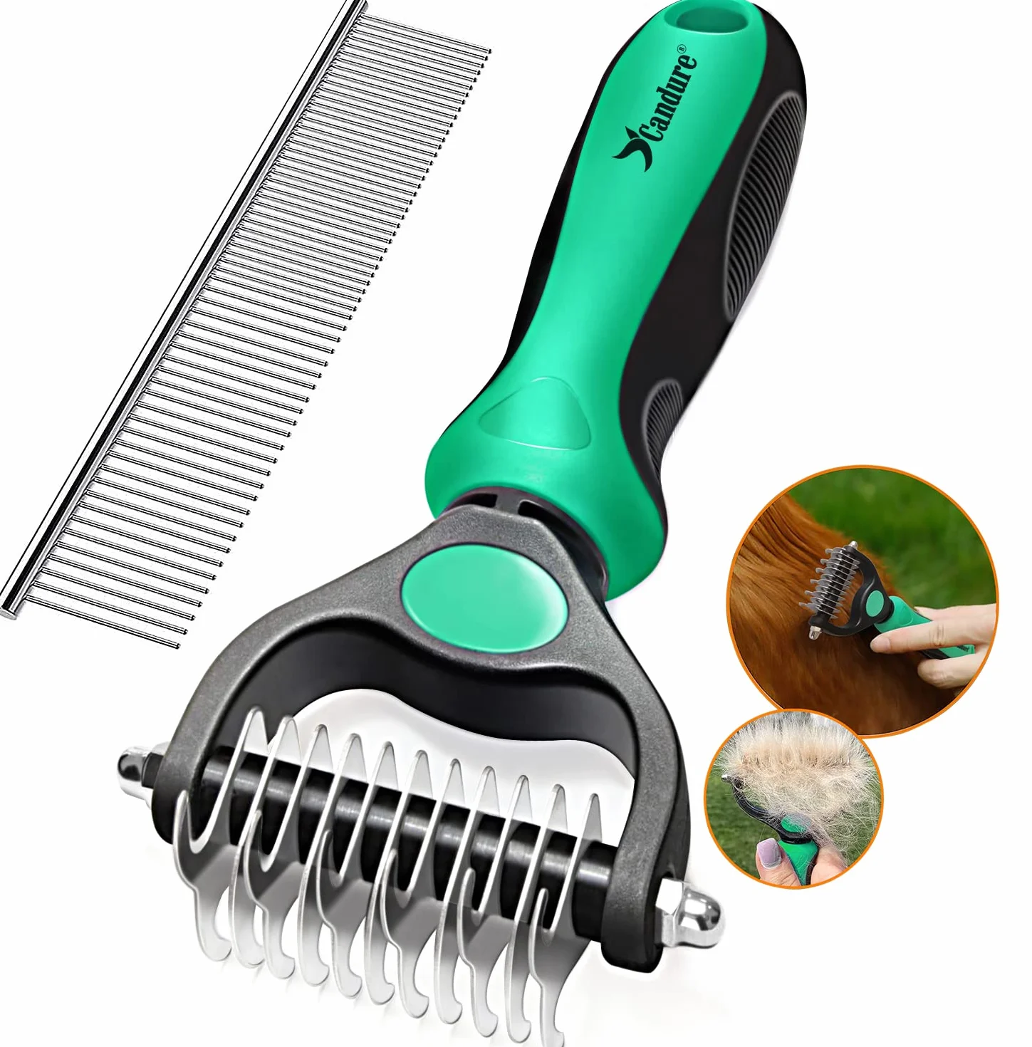 Candure Brosse Chien et Chat Professionnel Double Face 11+6 Dents Élimine Nœuds Tapis Cheveux Emmêlé