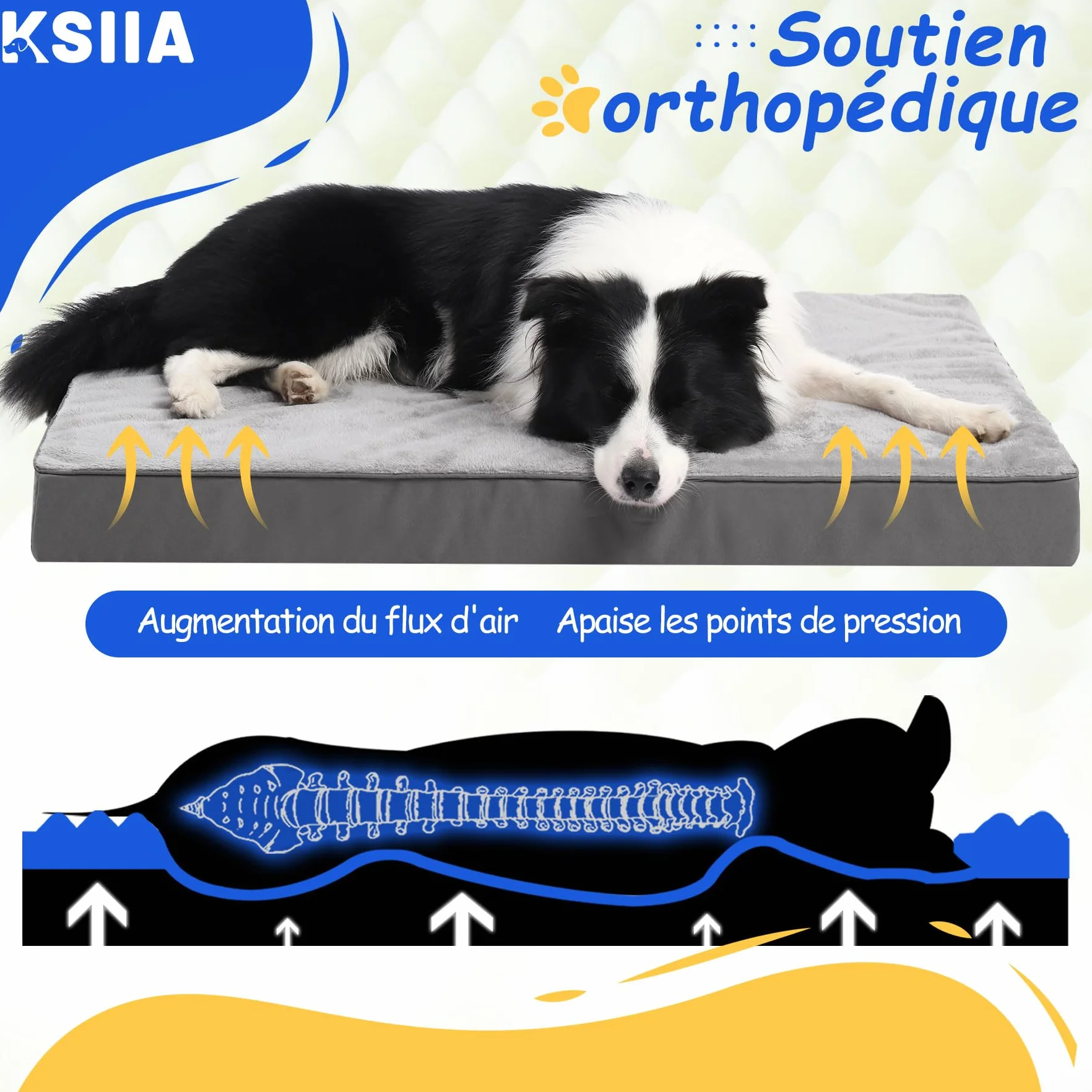 Panier Grande Taille 88x55cm Coussin Dehoussable Chien Lit Orthopédique Tapis Matelas Housse Amovible Lavable Fond Antidérapant Gris Foncé