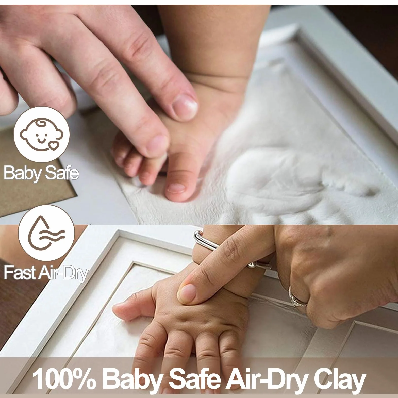 Kit de Cadre Photo Mains et Empreintes de Pieds de Bébé avec 6 Paquets d'Argile – Souvenir pour Nouveau-Né