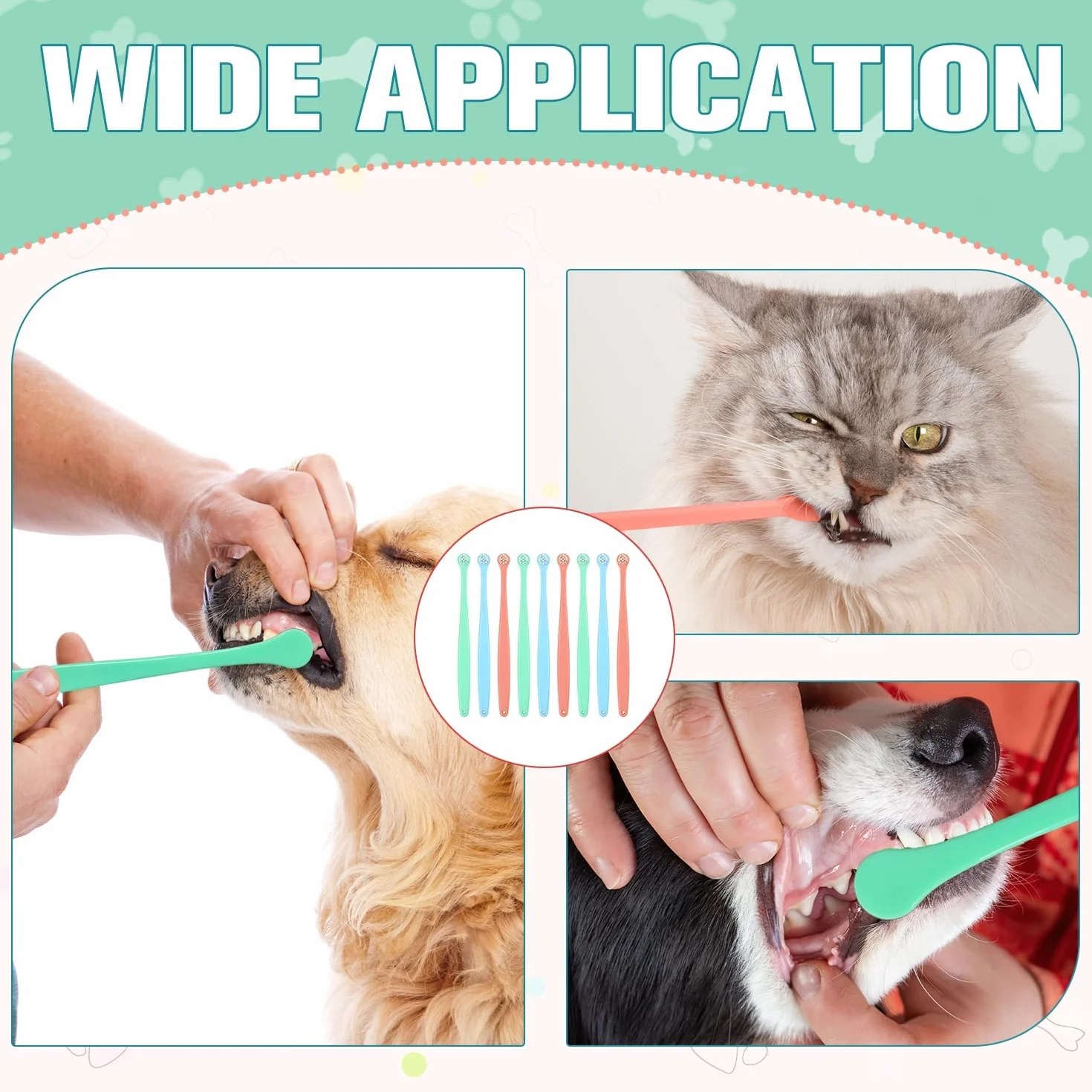 Lot De 9 Brosses à Dents Pour Chien, Brosse à Dents Pour Chat Kit de Nettoyage en Profondeur Portable Fournitures Soins Dentaires Pour Chiot Mini Tête Souple Réduit Tartre Nettoyage de la Bouche