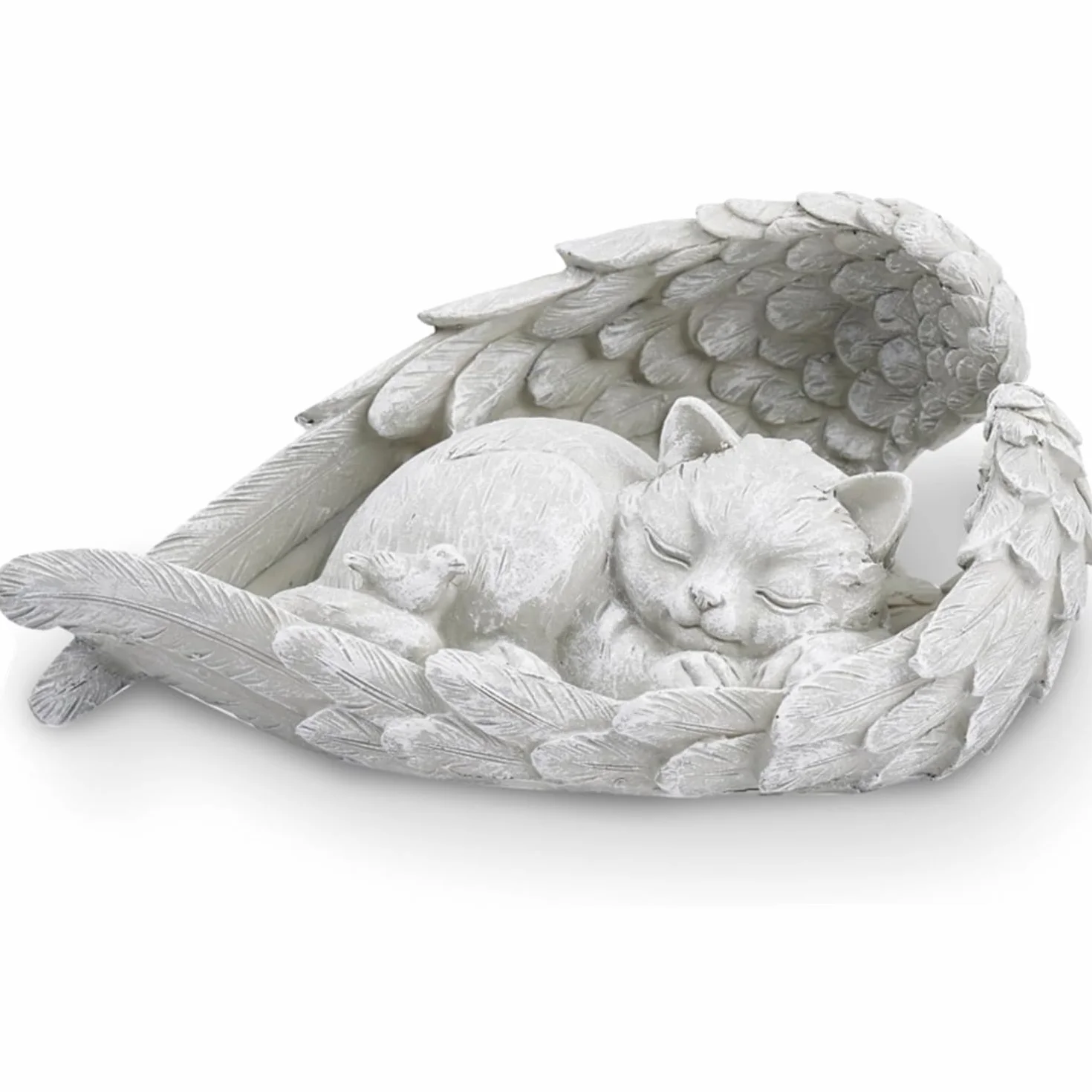 Statue Pierre Commémorative Animaux Resin Chat Endormi Aile d'Ange