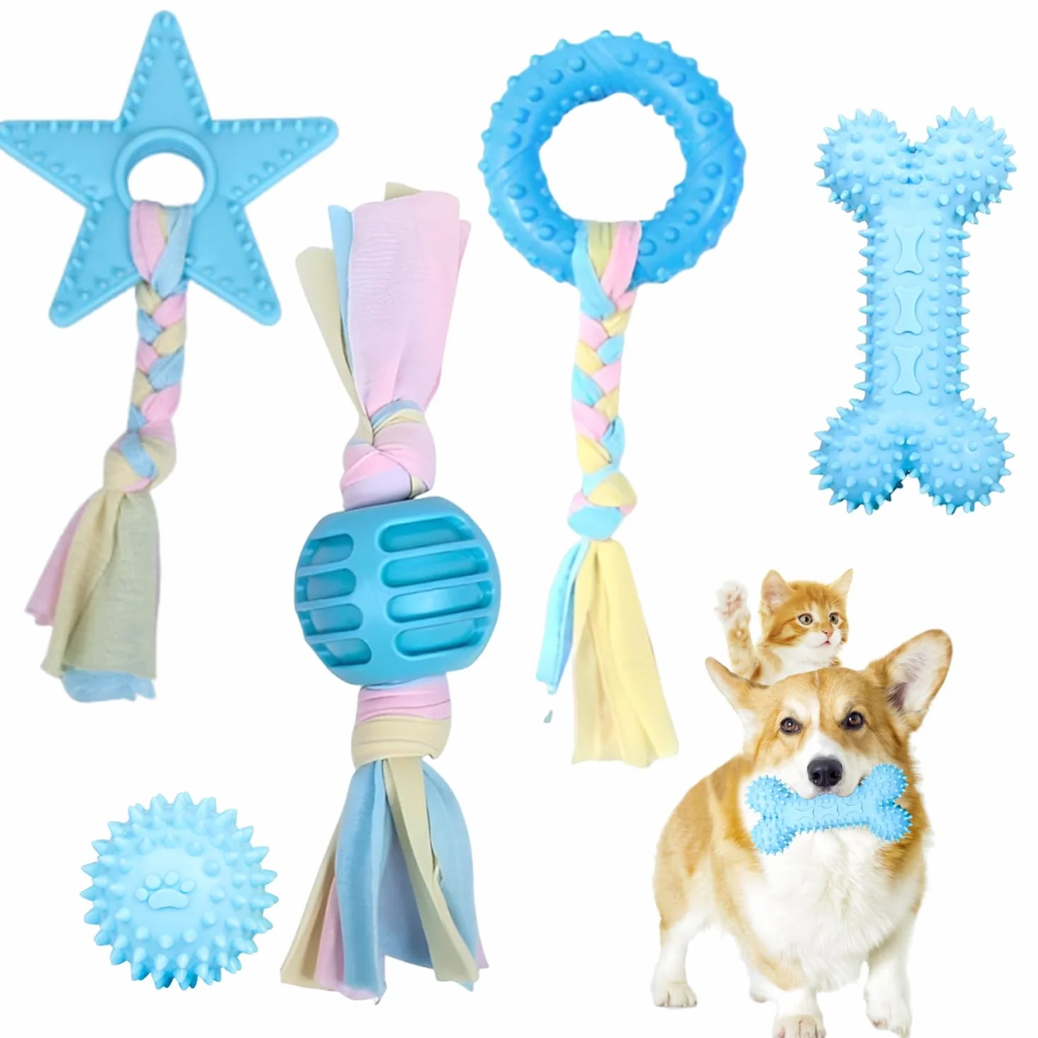 Jouet Interactif Chien avec Corde et Balle, Jouets Dentition en Coton pour Chiens