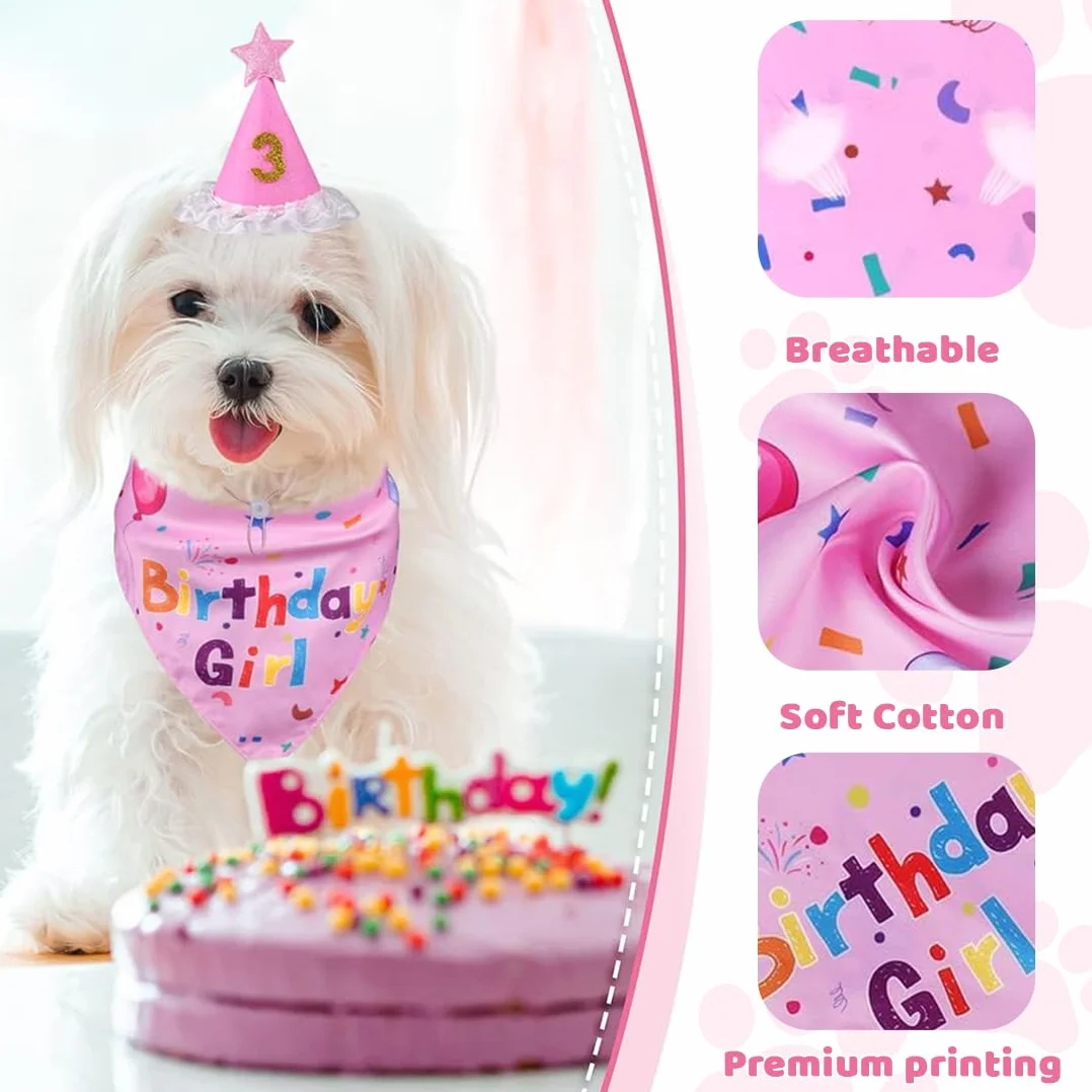 Bonnet d'anniversaire pour chiens et chats, chapeau bandana réglable avec chiffres pailletés, rose