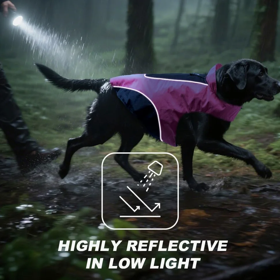 TSPRO Premium Manteau Chien Imperméable, Bandes Réfléchissantes, Fermeture à Scratch Réglable, Oeillet pour Laisse, pour Chiens Petits à Moyens, Promenades en Pluie (Gris, Taille M)