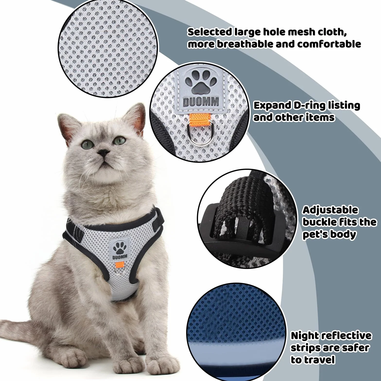 Harnais Chat Rétractable Laisse Réglable Réfléchissant 3m pour Petit Chien