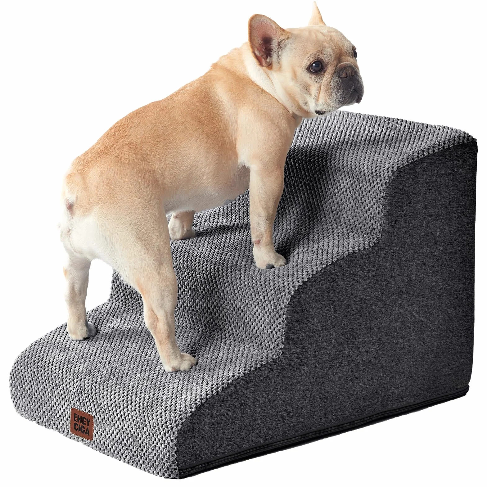 EHEYCIGA Escalier pour Chiens et Chats 3 Marches, Mousse Haute Densité, Antidérapante, Housse Amovible et Lavable, Gris
