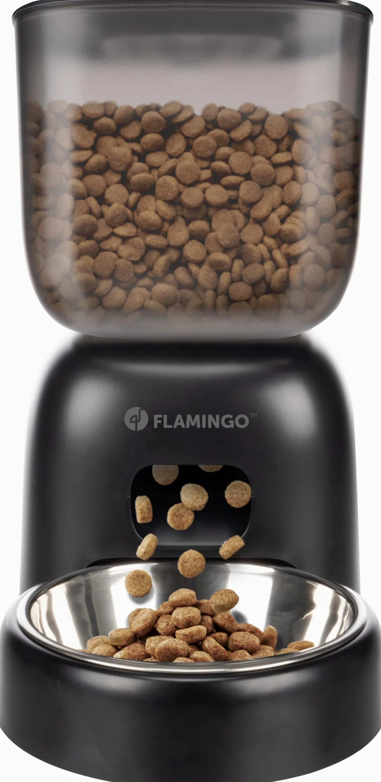 Distributeur croquettes Chat Automatique - Distributeur croquettes Chien - 3L programmable avec minuterie et Message Vocal - Flamingo Distributeur de Nourriture Blido Noir
