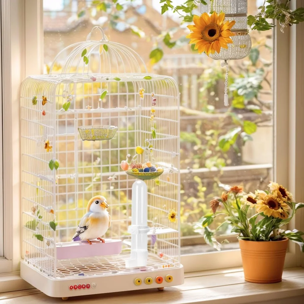 Abreuvoir Oiseaux Automatique 2 Pièces 120 ML Distributeur d'Eau et Aliments pour Perroquets Perruches Calopsittes