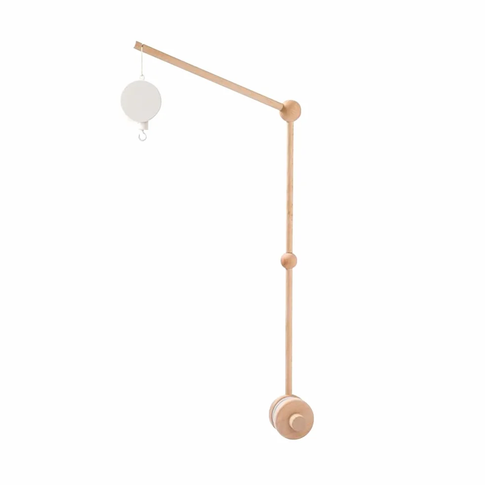 Mobile Musical en Bois avec Support Réglable et Boîte à Musique Décoration de Berceau (Beige)
