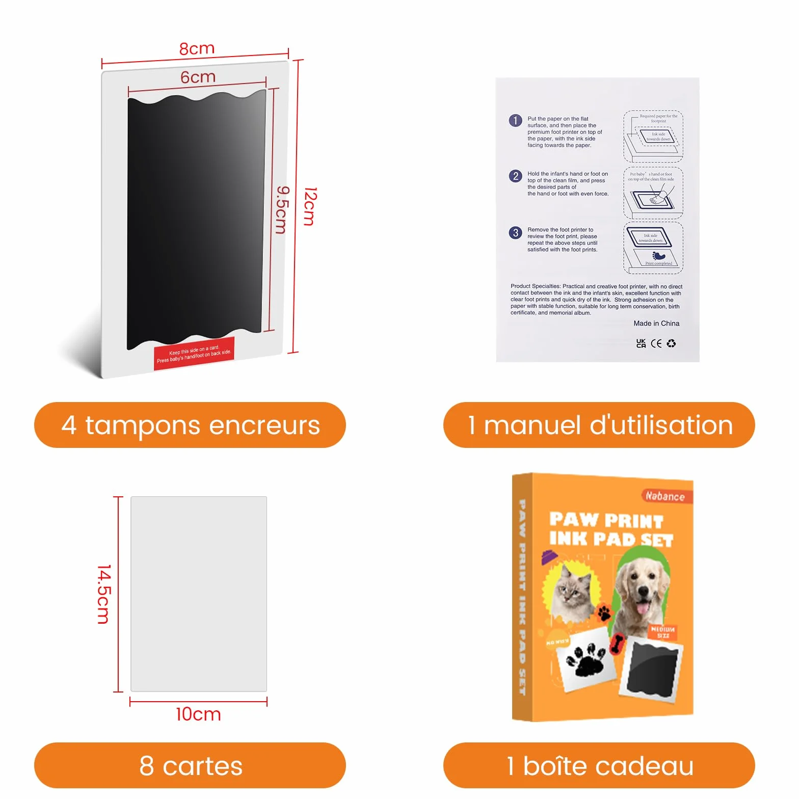 Kit Empreinte Bébé Pieds et Mains 4pcs avec Boîte Cadeau