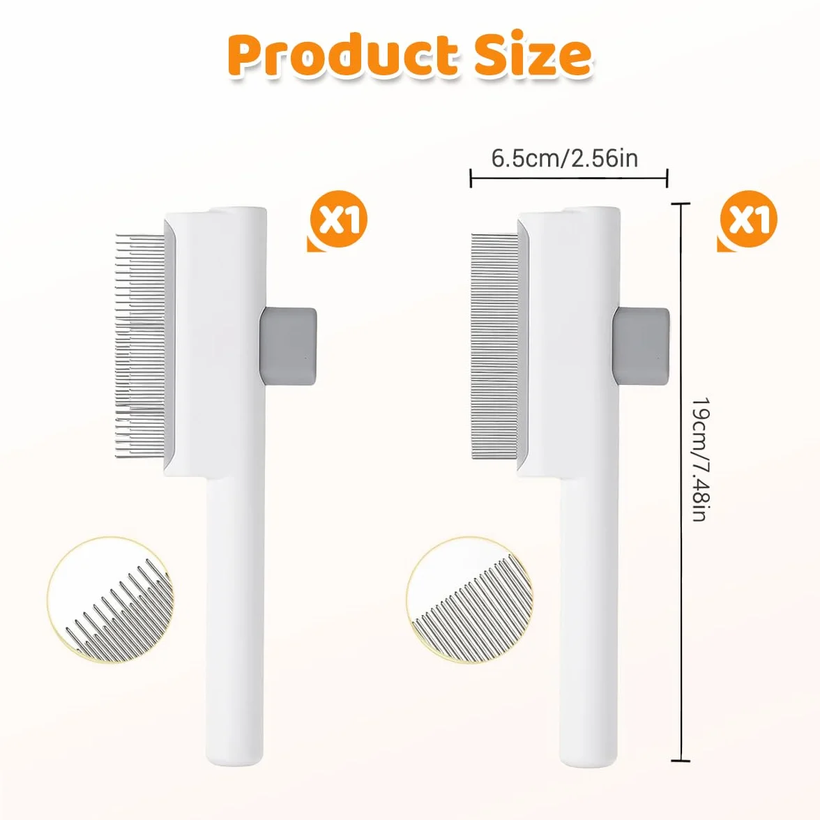 Brosse Chat Auto-Nettoyante Peigne Double Dents Larges et Fines Blanc Set 2 Pièces pour Élimination Poils Chats et Chiens