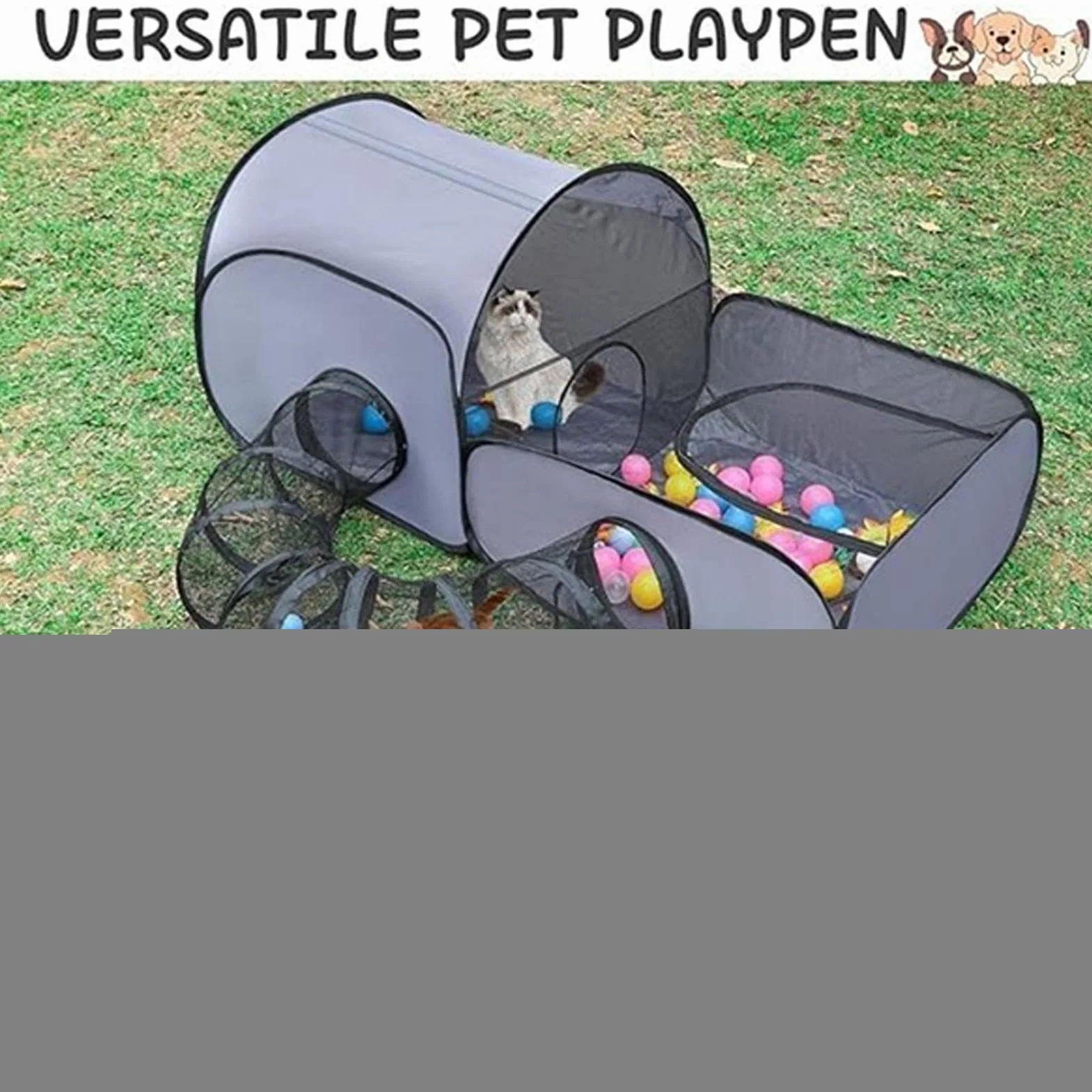 Parc Pliable pour Chat avec Tunnel, Enclos d'extérieur Maille Respirante, Tente Portable pour Chats
