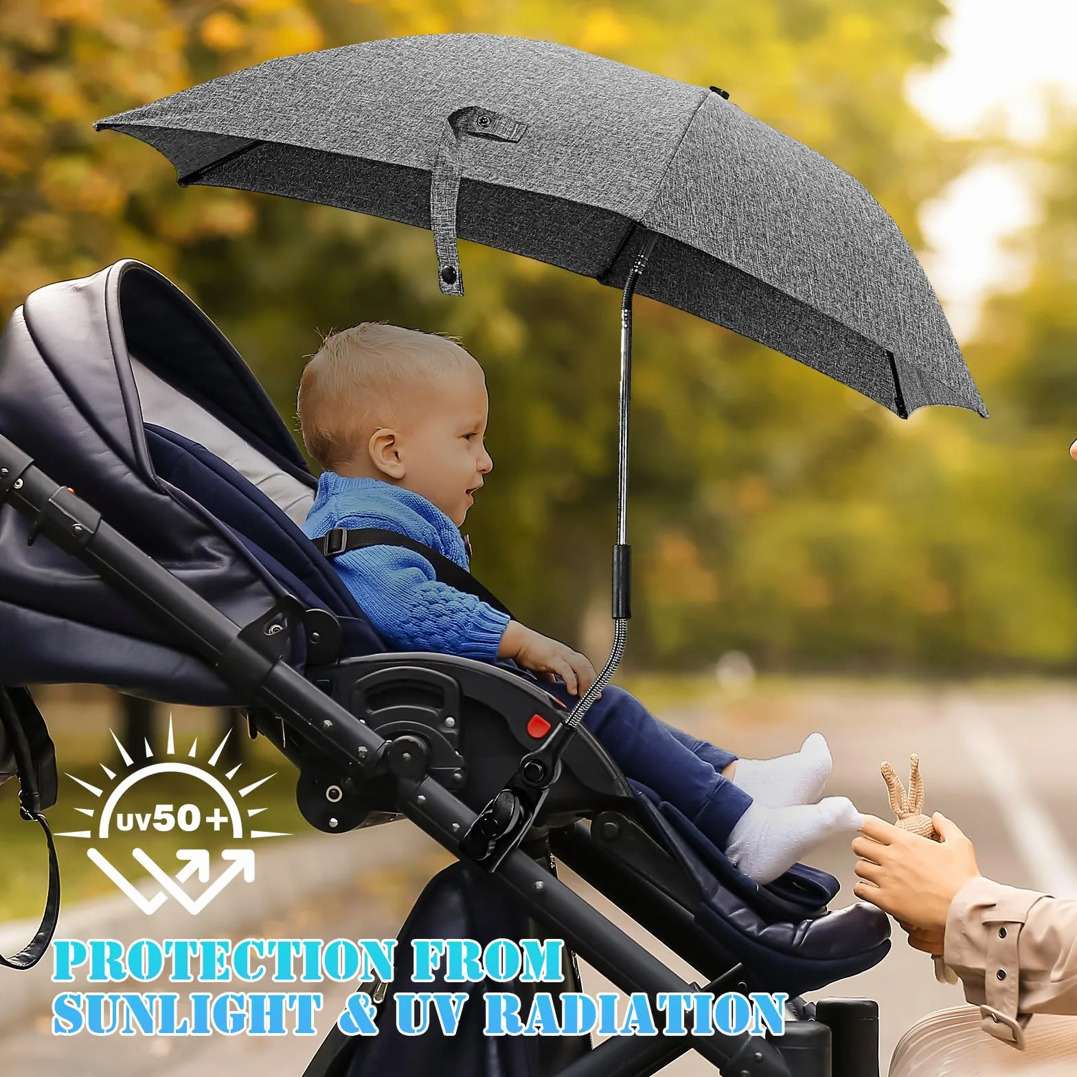 Ombrelle Poussette Universelle 78 cm Parapluie Protection Solaire UV 50+ Bébé Confort Extérieur