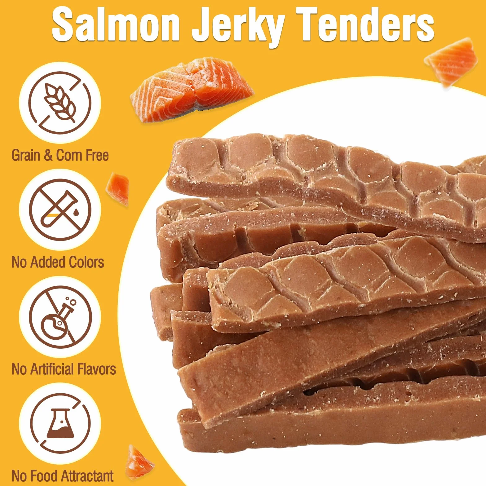 Friandises pour Chien Saumon Séché Lamelles Tendres Snacks sains à mâcher Riche en Protéines Faible en Gras 100g