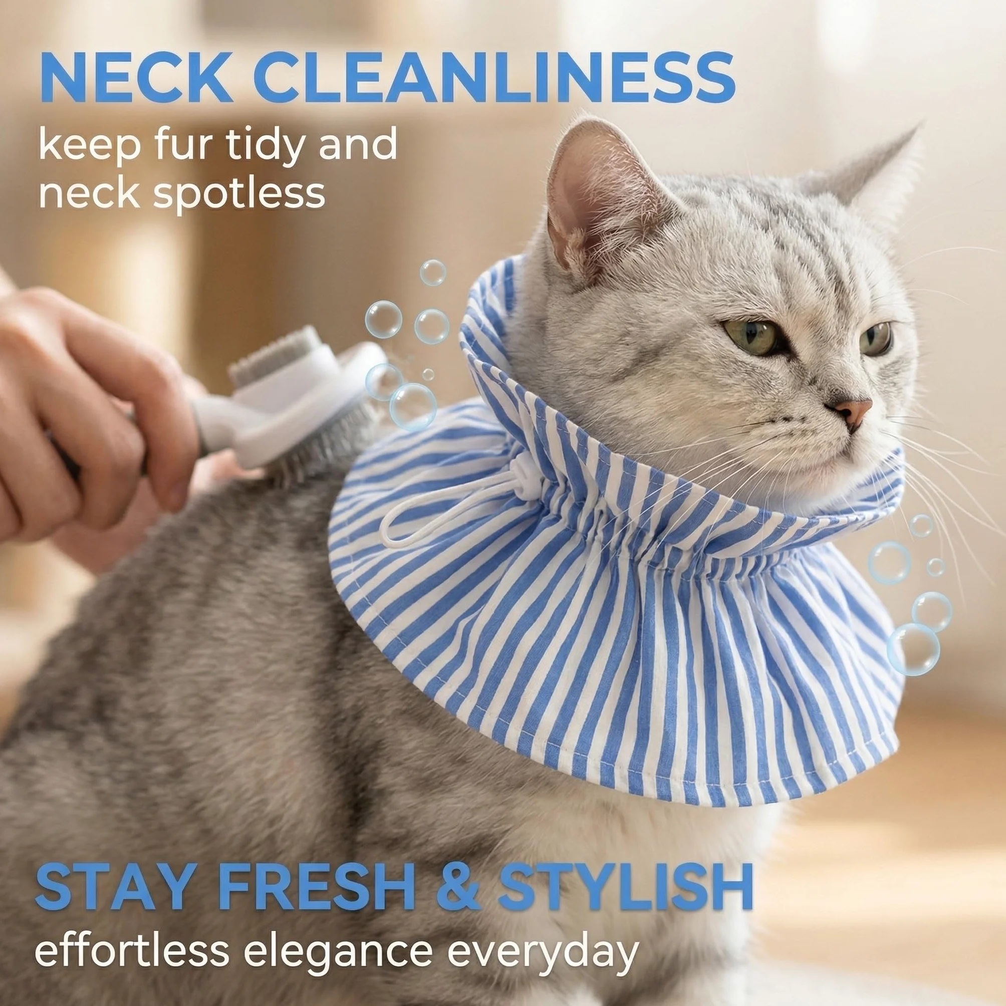 Collerette de Protection pour Chiens et Chats - Cône de Récupération Réglable Souple Après Chirurgie - Collier Anti-Léchage Anti-Grattage pour Animaux - Rayé Bleu