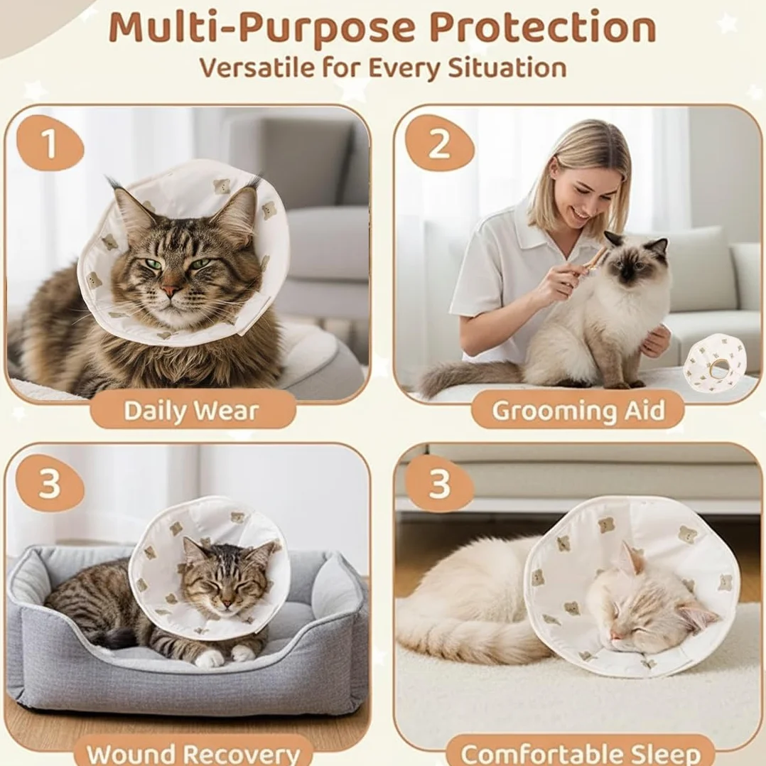 Collerette Anti Léchage Pour Chat En Tissu Souple Léger Réglable Avec Fermeture Velcro