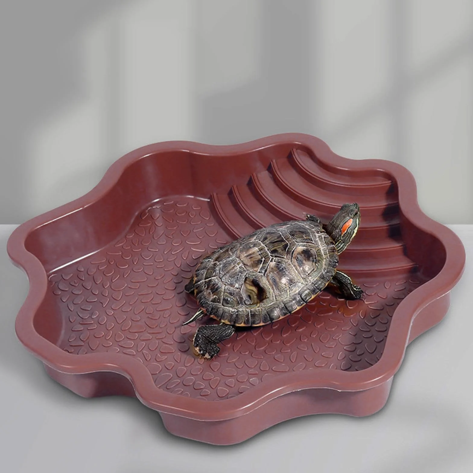 MagiDeal Bol de Bain d'eau pour Tortue, Piscine pour Reptiles avec Rampe, Rouge Brunâtre