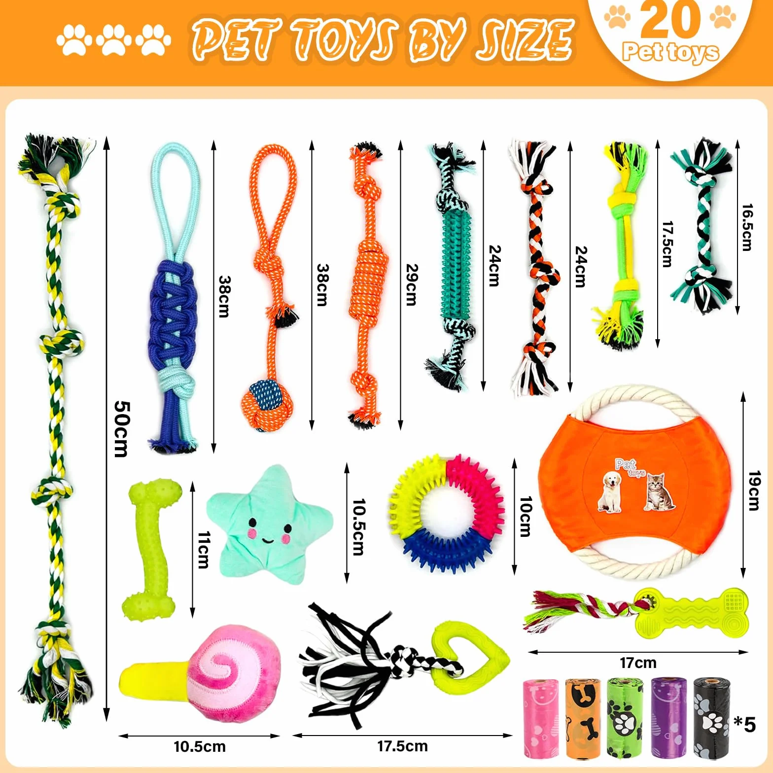 Jouet pour Chiens 20 Balles Corde à Mâcher Durables Indestructible Dentition Nettoyage Dents Petit Moyen