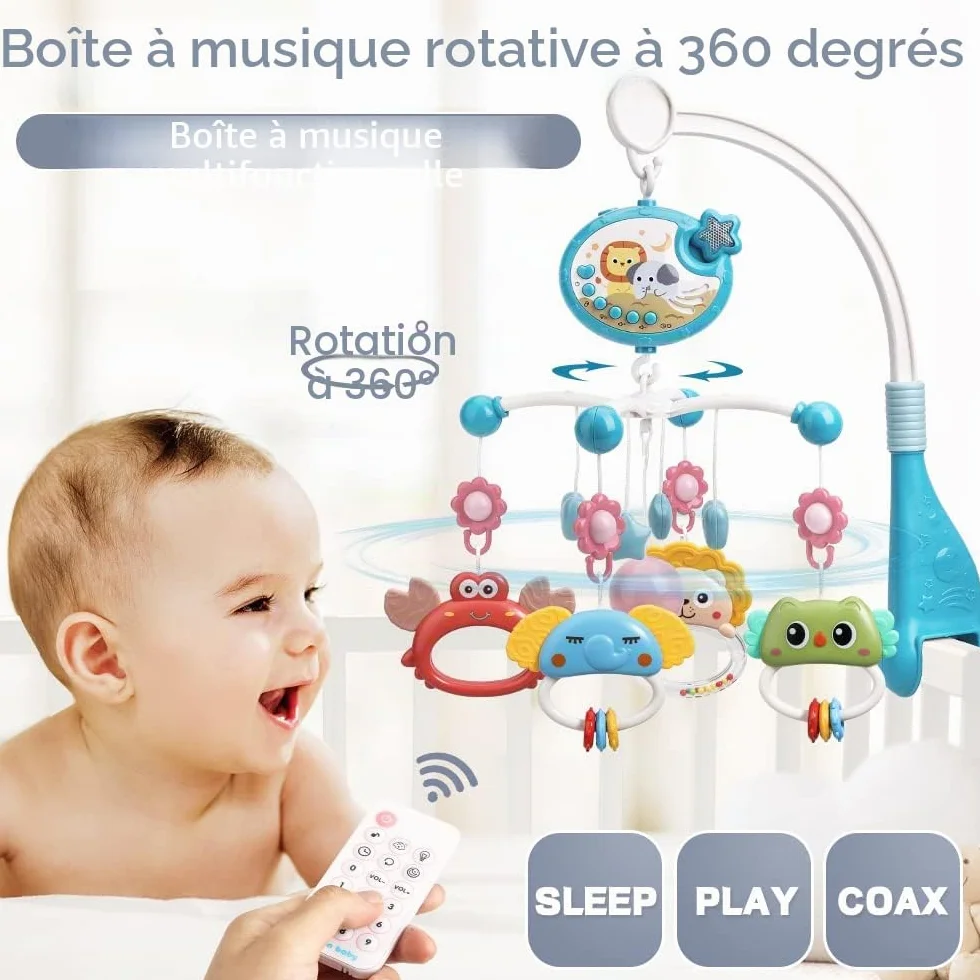 Mini Tudou Bébé Mobile de Berceau Musical avec Projection d'Étoiles et Télécommande, Jouet pour Nouveau-né