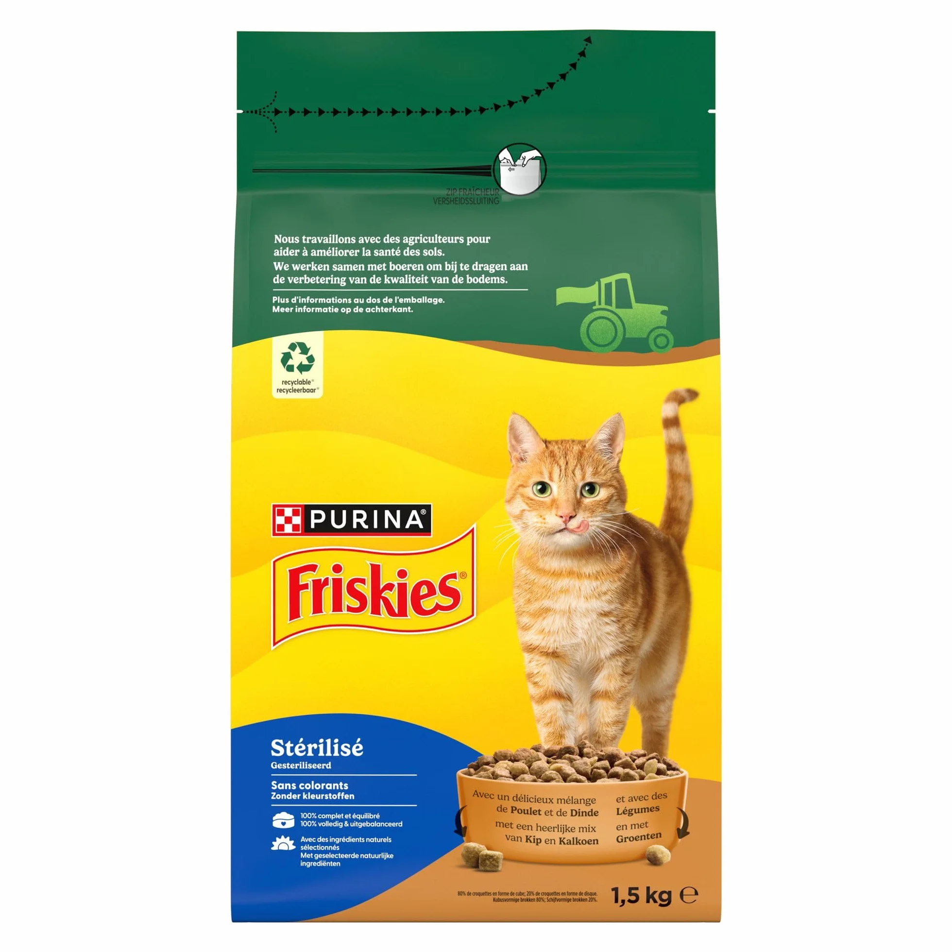 FRISKIES Chat Aliment Complet pour Chats Adultes Stérilisés Dinde Poulet Légumes Croquettes 1,5 kg