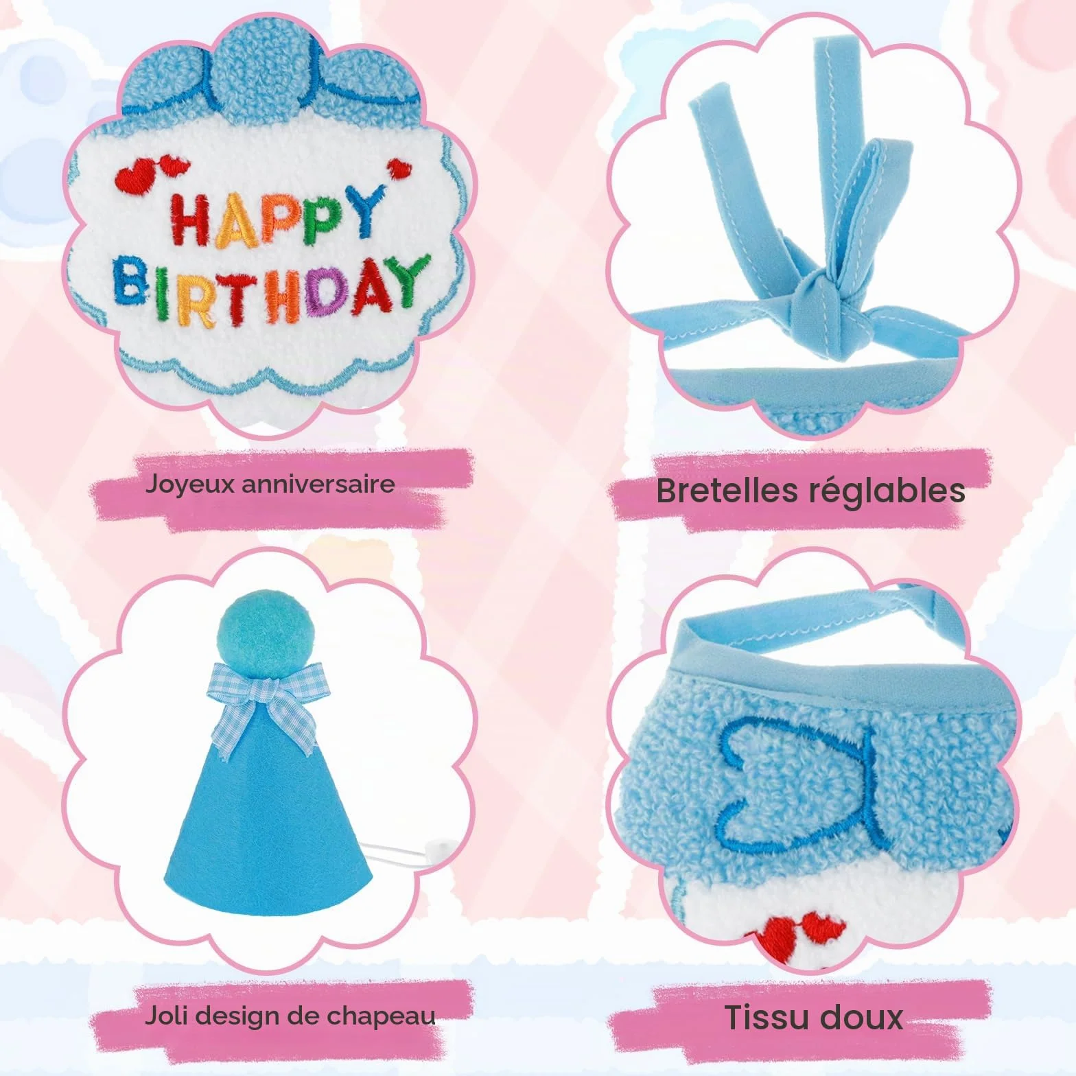 Bonnet d'anniversaire Brodé pour Petits Chiens et Chats - Bandana Animal de Compagnie - Accessoire de Fête Chiot