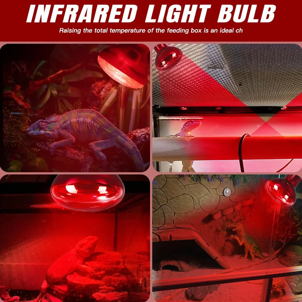 Reptile Ampoules Chauffantes 100W Lampe Chauffante E27 Infrarouge Dimmable 2 Pièces