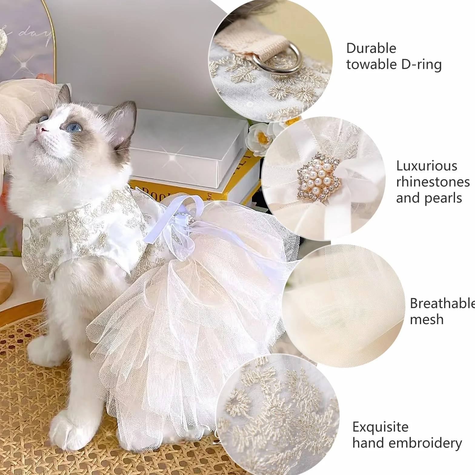 Robe de Mariage de Luxe pour Chien Dentelle Arc Blanc Princesse Tenue de Cérémonie