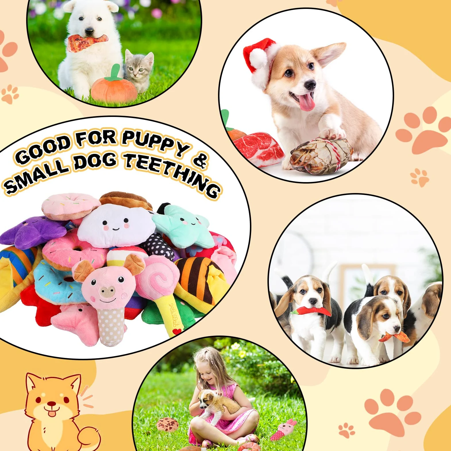 Hungdao Lot de 80 jouets couineurs en peluche pour chiot de petite et moyenne taille - Jouets mignons en vrac avec couineurs pour chiots