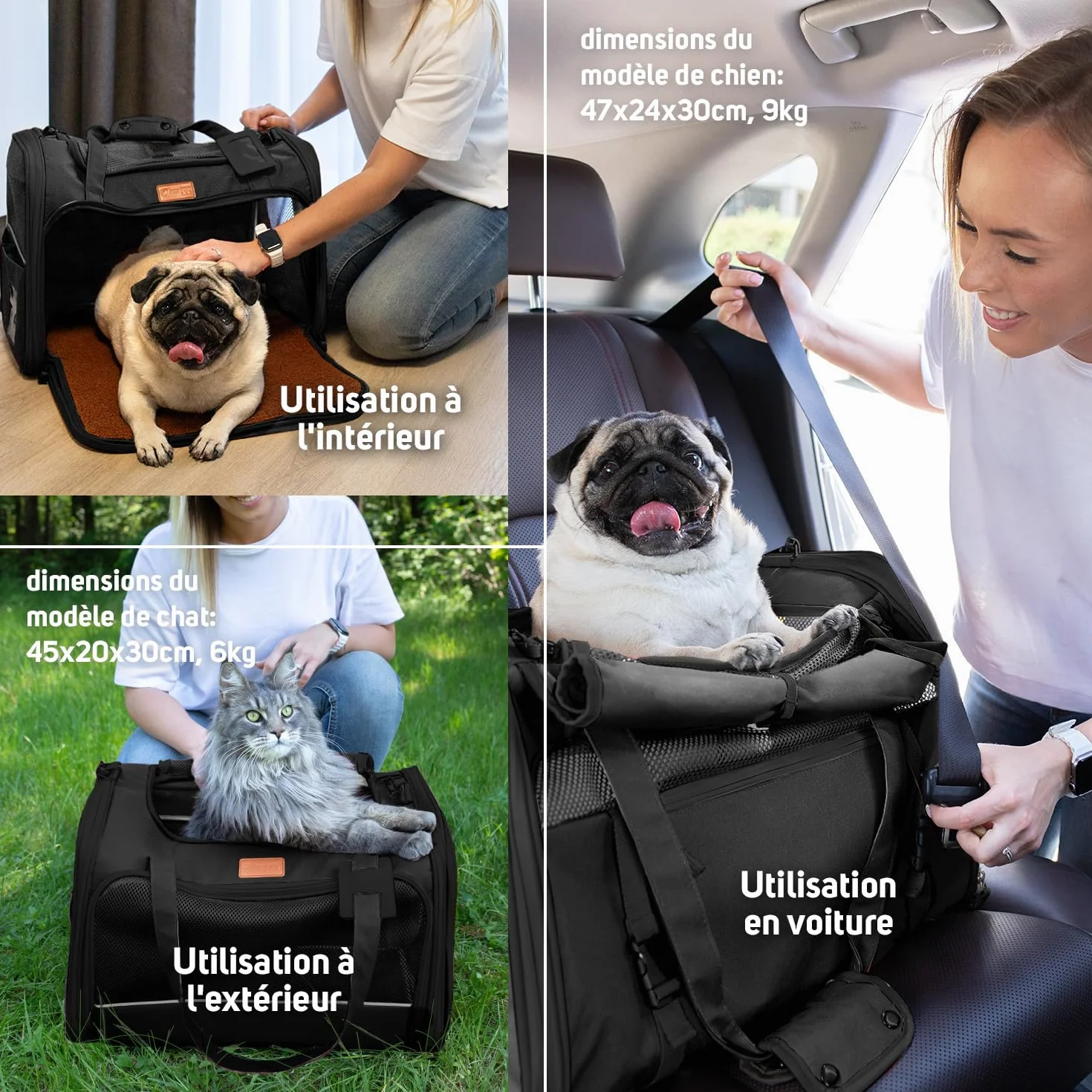 PETPROVED Caisse de Transport Chien Chat Sac de Voyage Pliable Cage L Noir