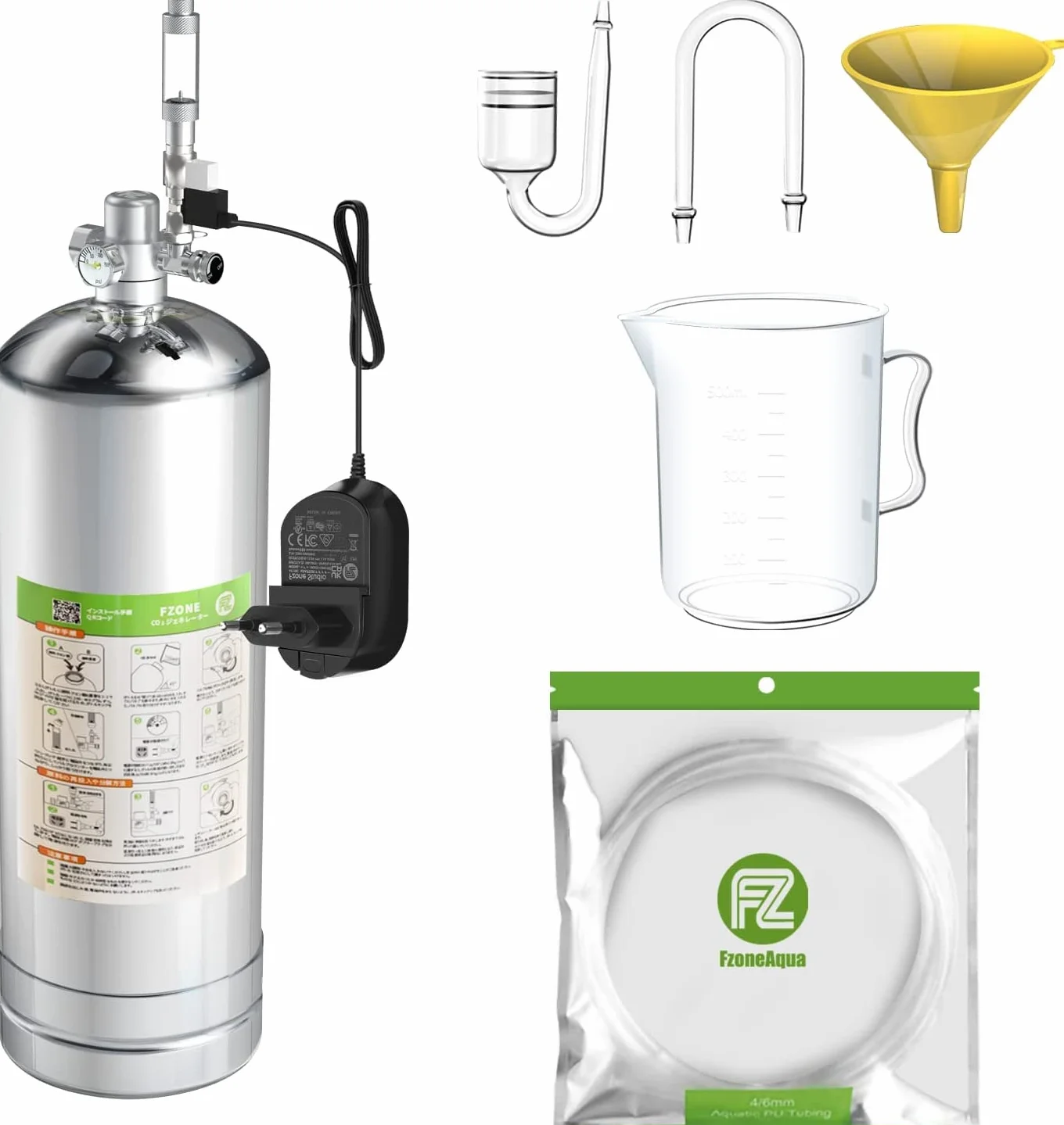 FZONE générateur de CO2 d’Aquarium Kit de réacteur de système 2,5L/4L avec Le régulateur et la Valve d’Aiguille pour réservoirs de centrales d’Aquarium (2.5L(with Solenoid))
