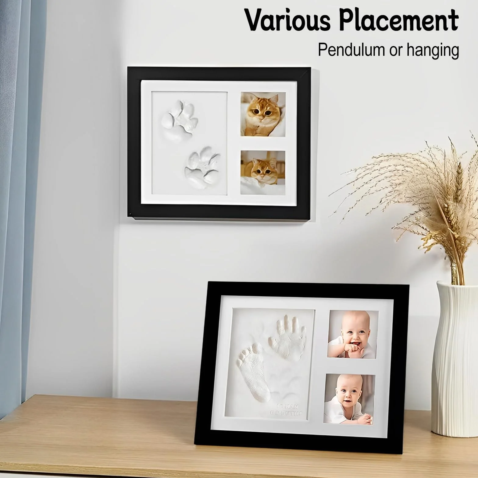 Cadre photo en bois 3D empreintes pattes chien chat cadeau souvenir
