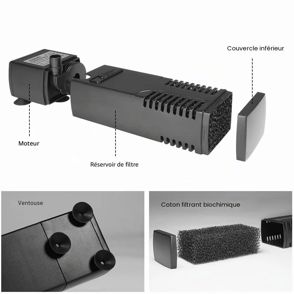 Flintronic Filtre Intérieur Aquarium 4W 300L/H Pompe pour Aquarium 60L