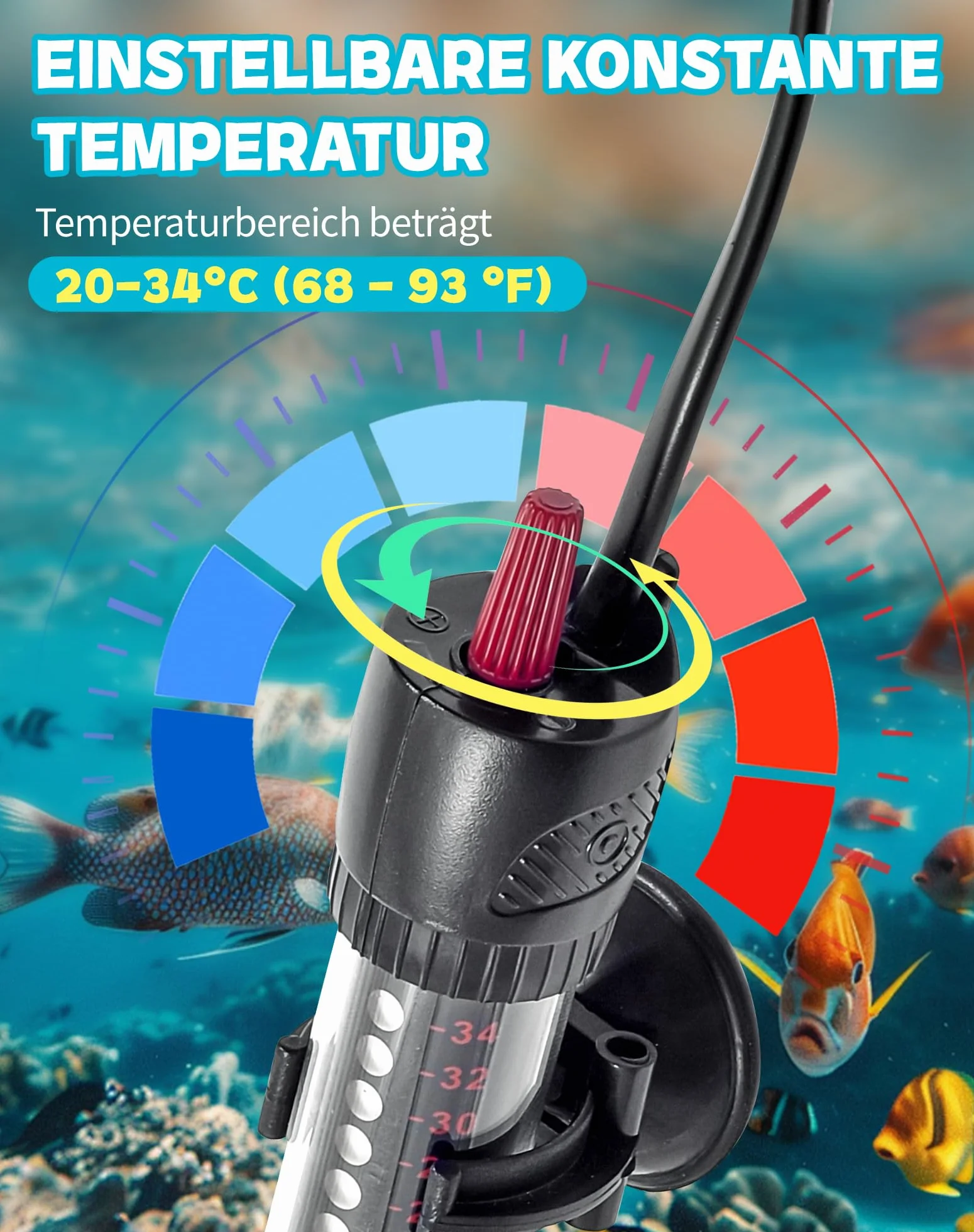 Chauffage Aquarium 50W 30-60L avec réglage 20-34°C