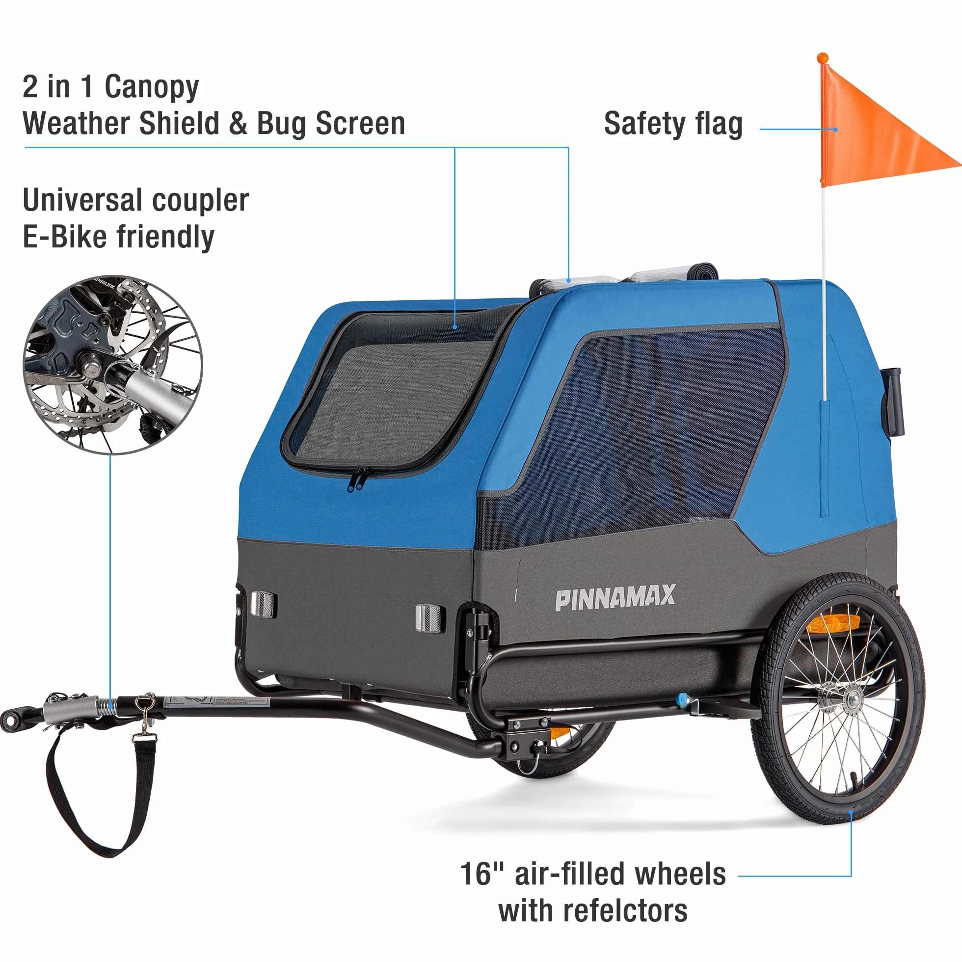 Remorque pour Chien PINNAMAX 2-en-1 45 kg Poussette vélo attelage Universel