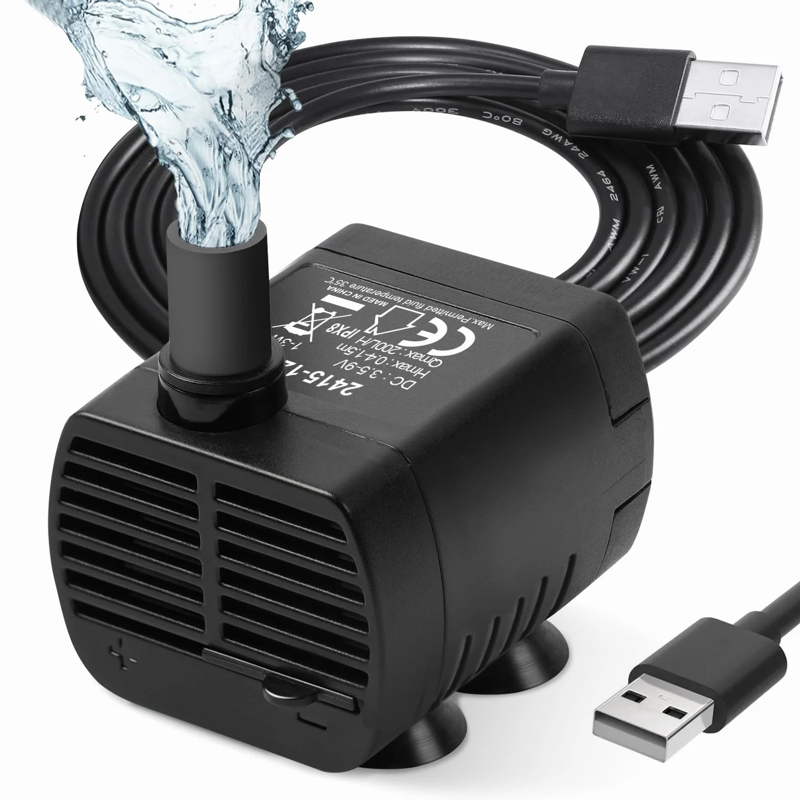 Flintronic Pompe Eau Submersible Aquarium Pump Ajustable 200L/H 3W Ultra-Silencieux USB 1.4m