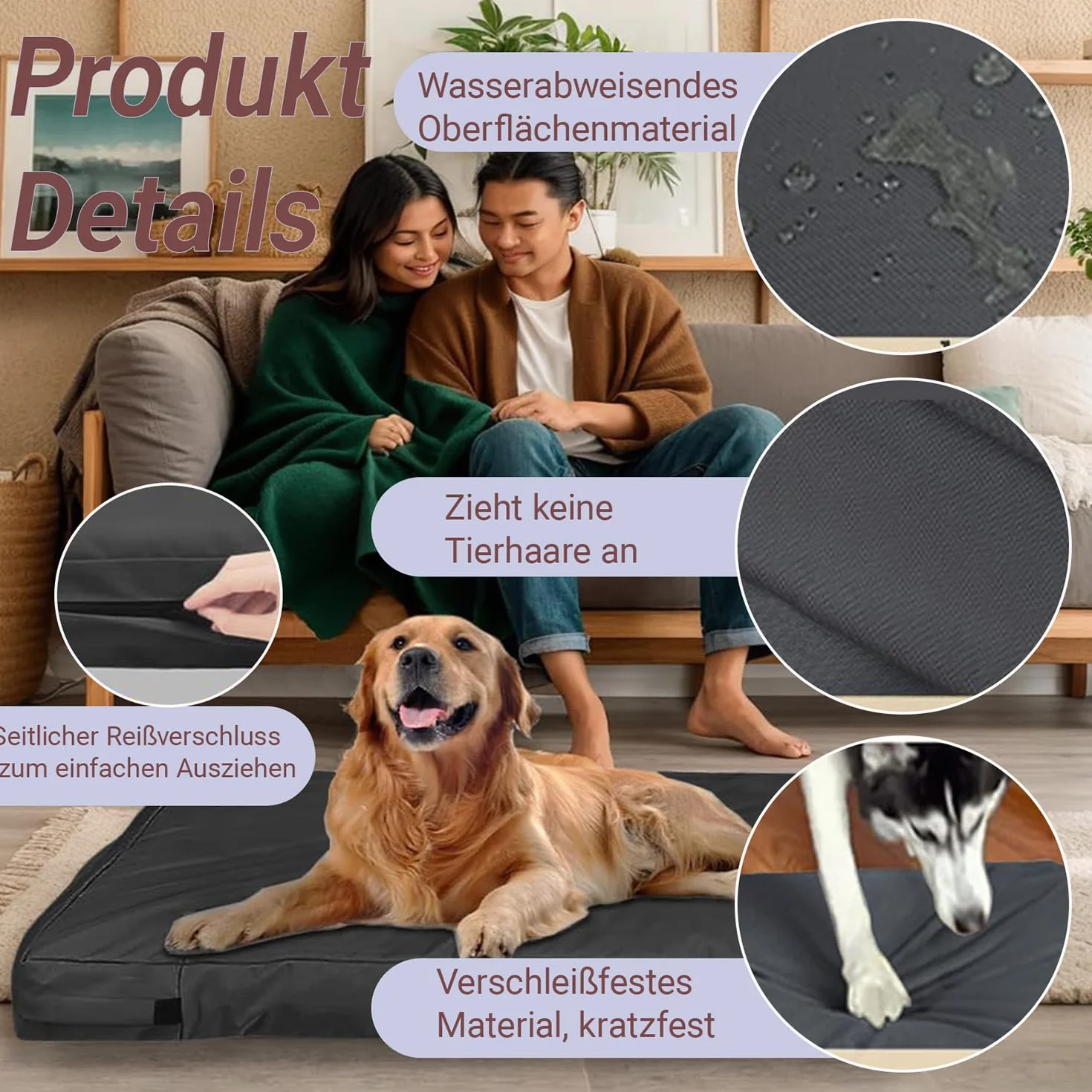 Housse imperméable pour lit pour chien, amovible, avec fermeture éclair, pour grand chien, noir, taille L